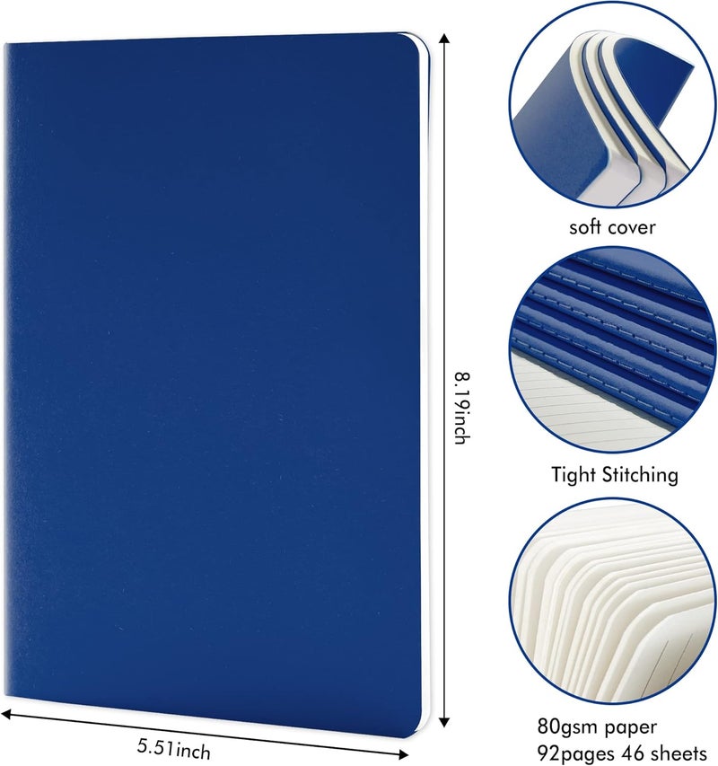 Feela 8 Pack Soft Cover Journal Bulk, Notebooks College Ruled for Work, Lined Travel Journal for Women Men, Note Taking Notebook School Supplies Business Writing, 8.2” x 5.5”, A5, Navy - Image 2